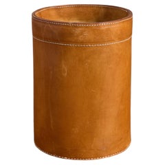 Jacques Adnet Style Leather Waste Bin