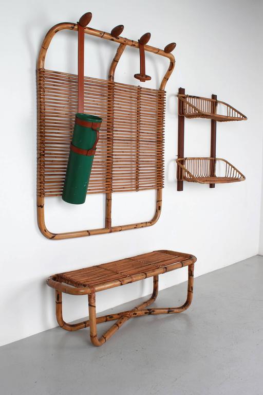 Bamboo Coat Rack, Bench and Shelf at 1stdibs