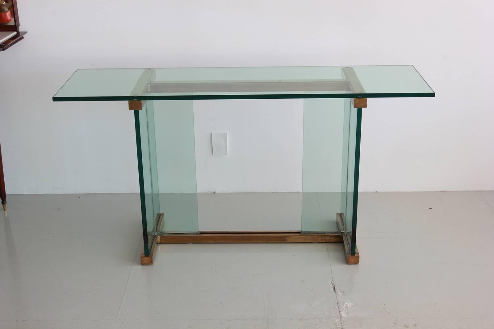 American Pace Glass and Brass Console Table