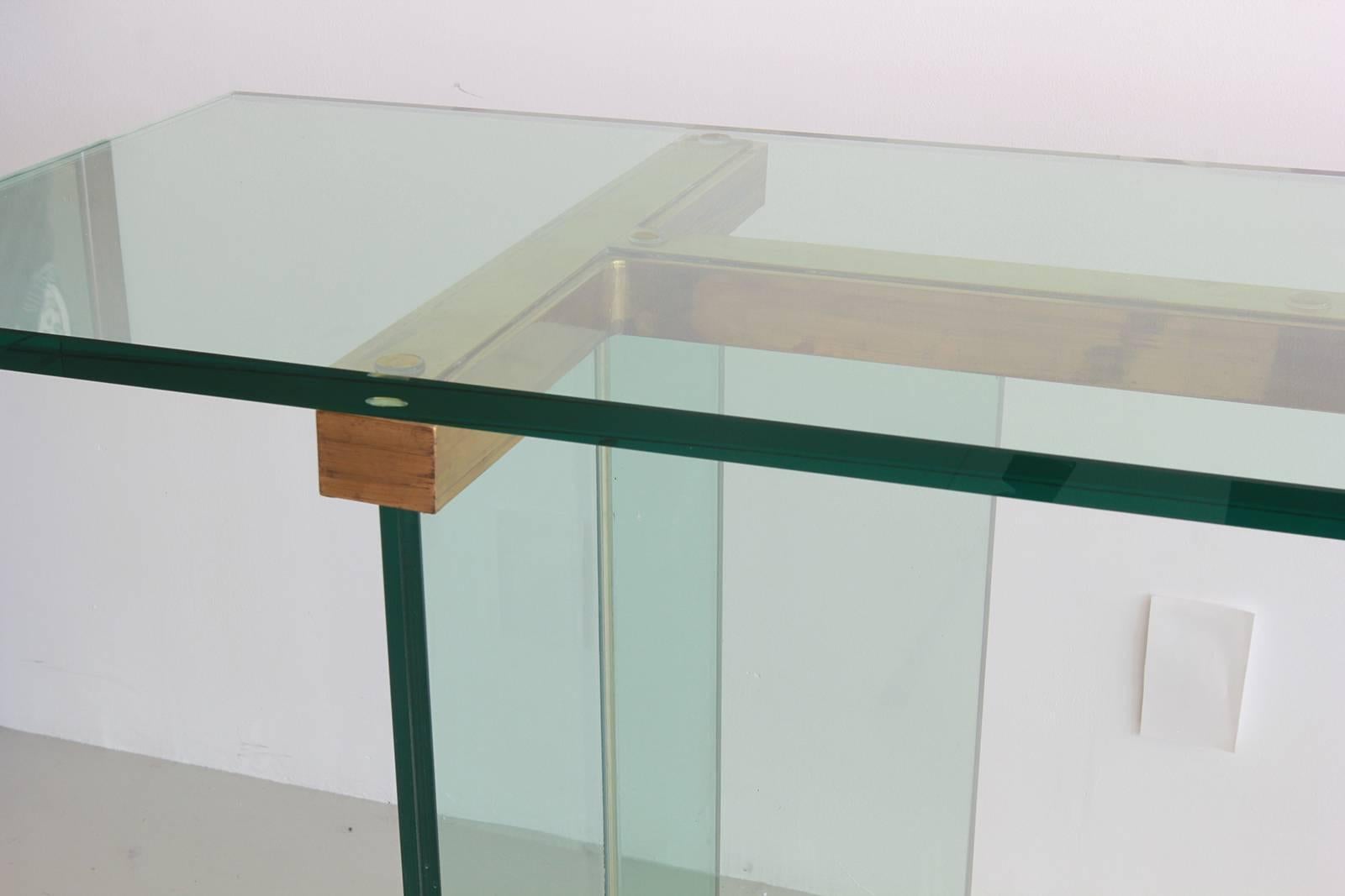 Pace Glass and Brass Console Table In Excellent Condition In Beverly Hills, CA