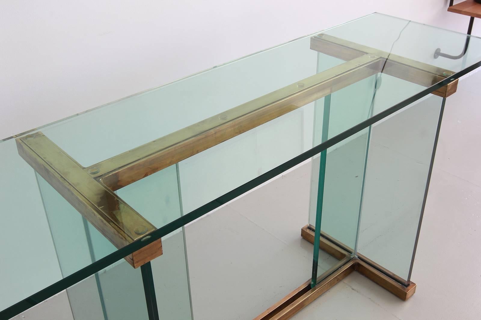 Late 20th Century Pace Glass and Brass Console Table