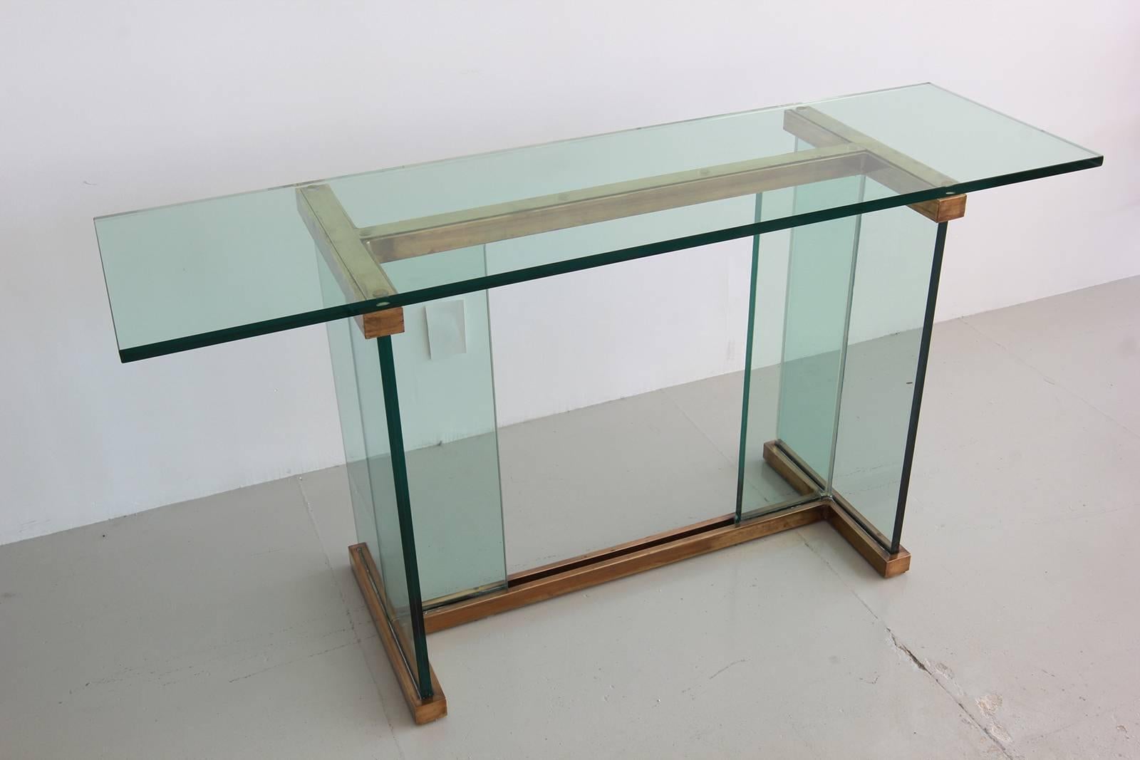 Pace Glass and Brass Console Table 2