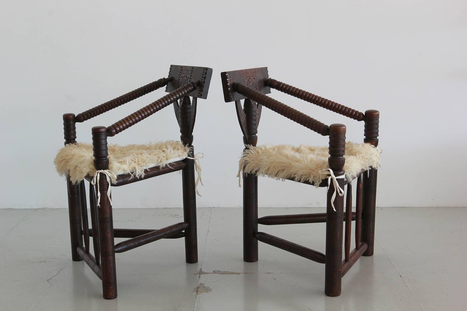 Swedish Carved Nordic Monk Chairs
