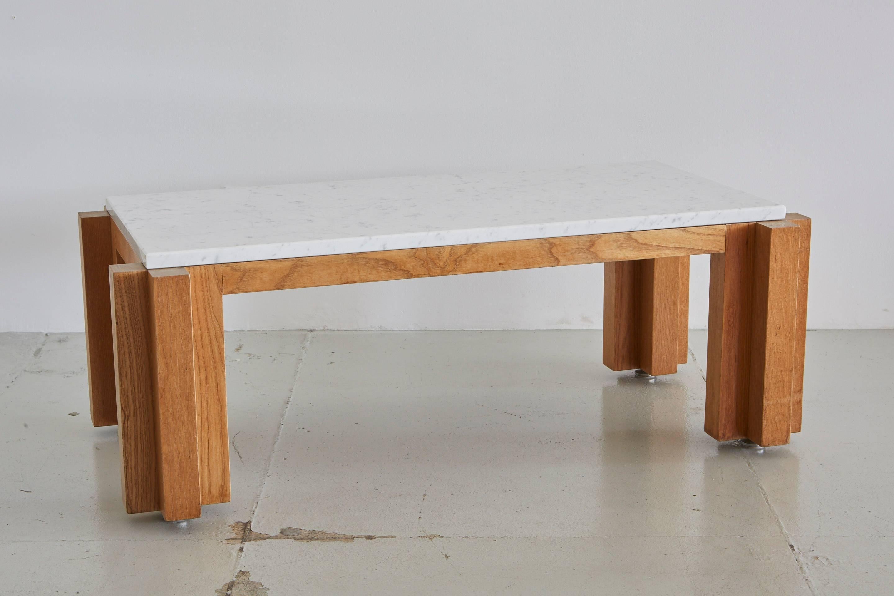 French coffee table in solid ashwood with white Carrara marble top.
Great thick cube shaped legs.
 