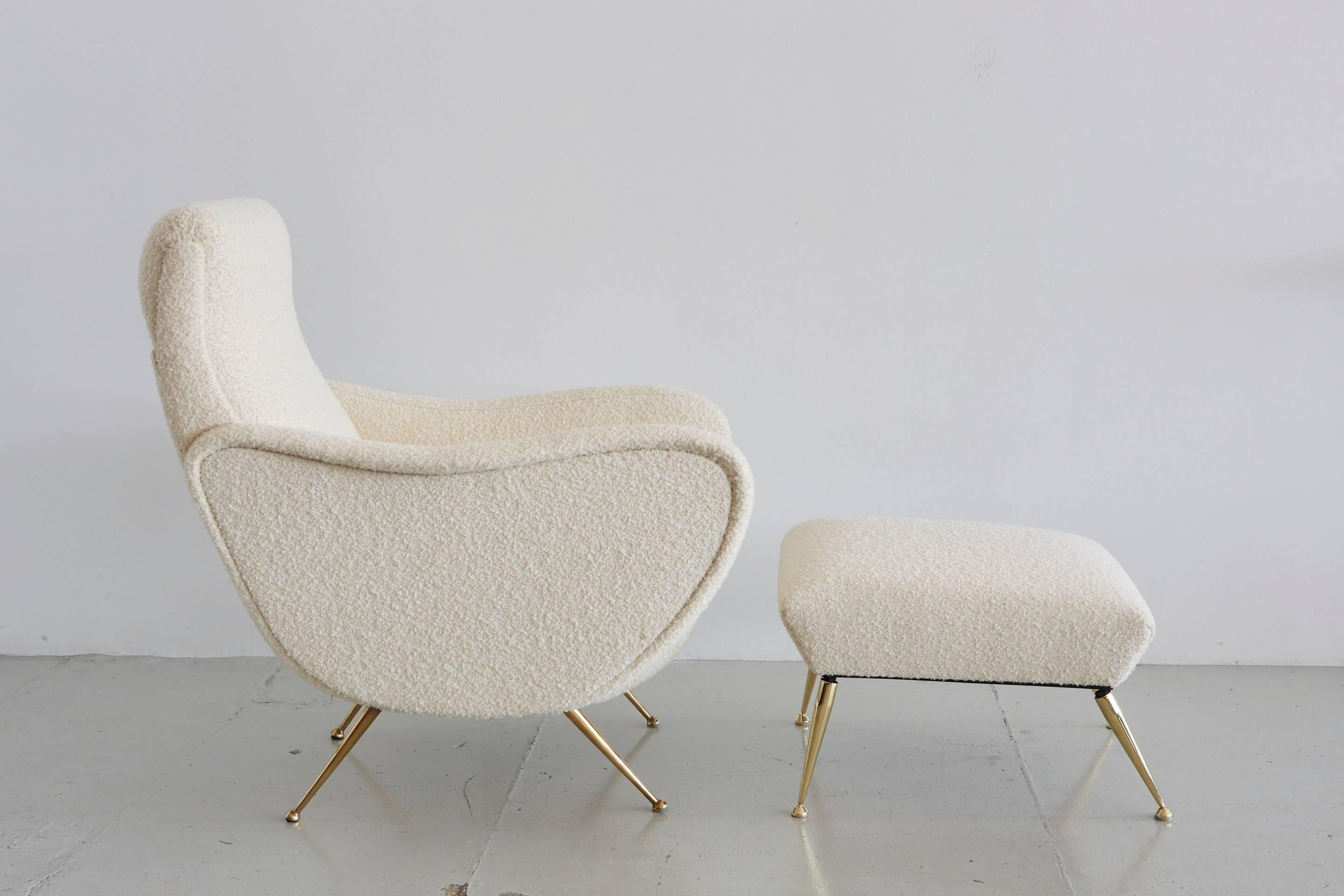 Italian Marco Zanuso Style Chair and Ottoman