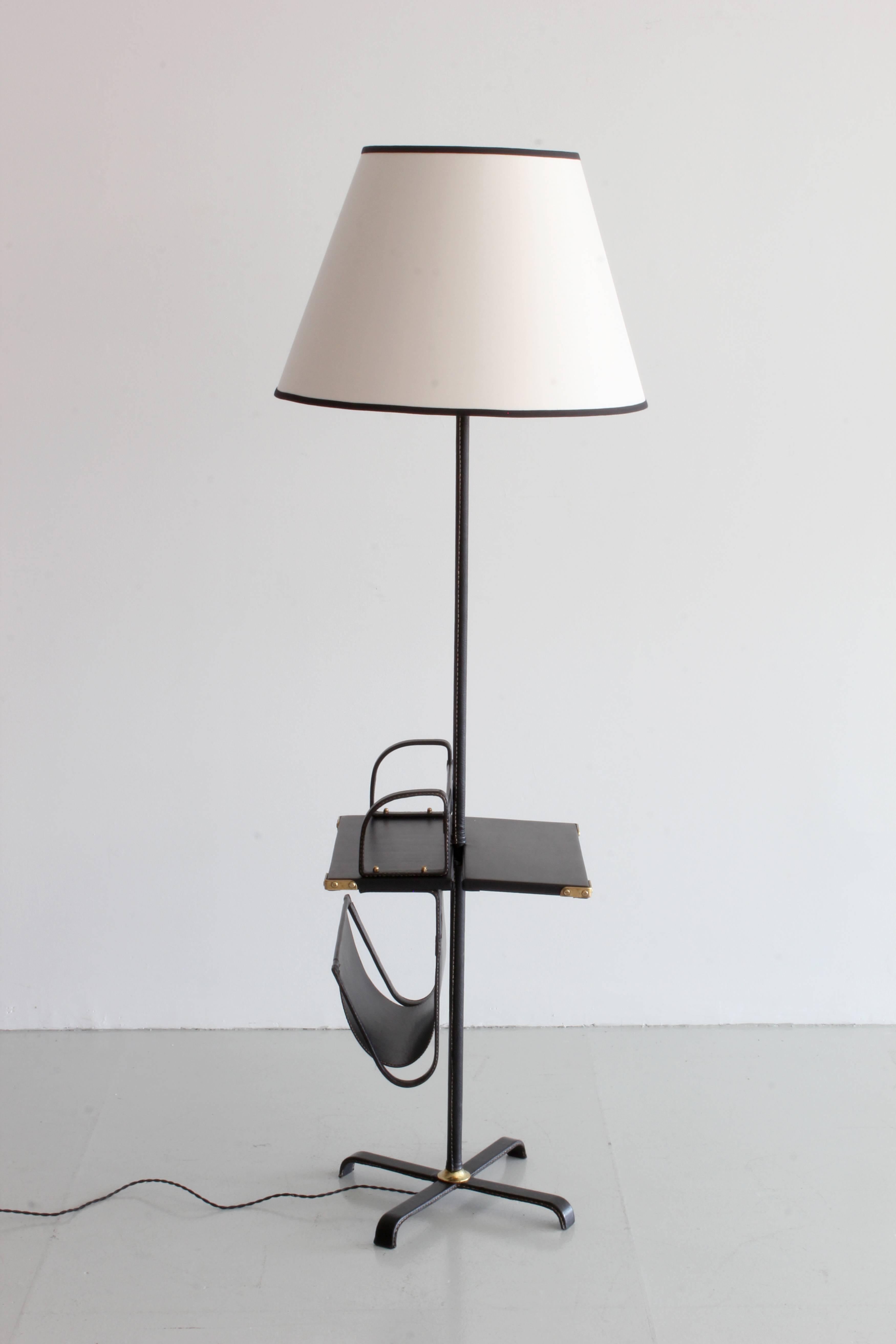 Leather Jacques Adnet Table Floor Lamp