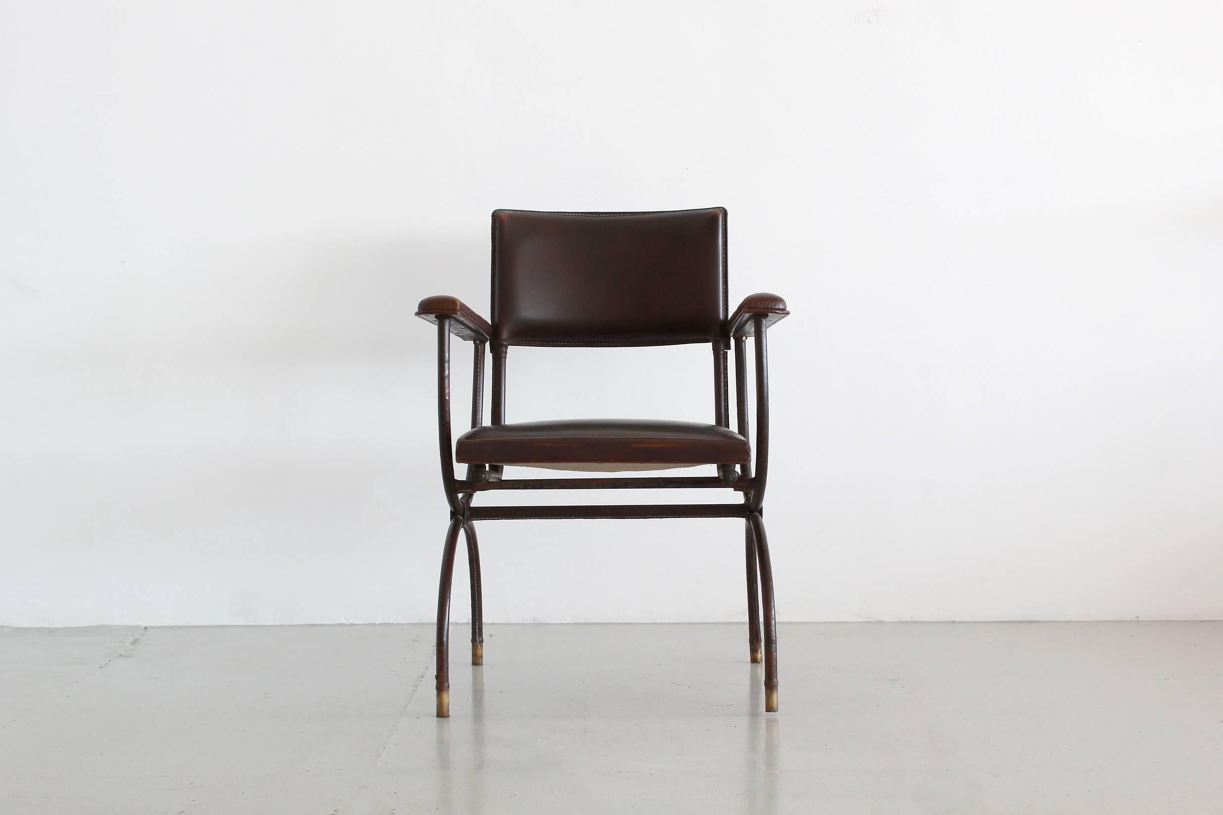 Jacques Adnet Leather Armchair In Excellent Condition In Beverly Hills, CA