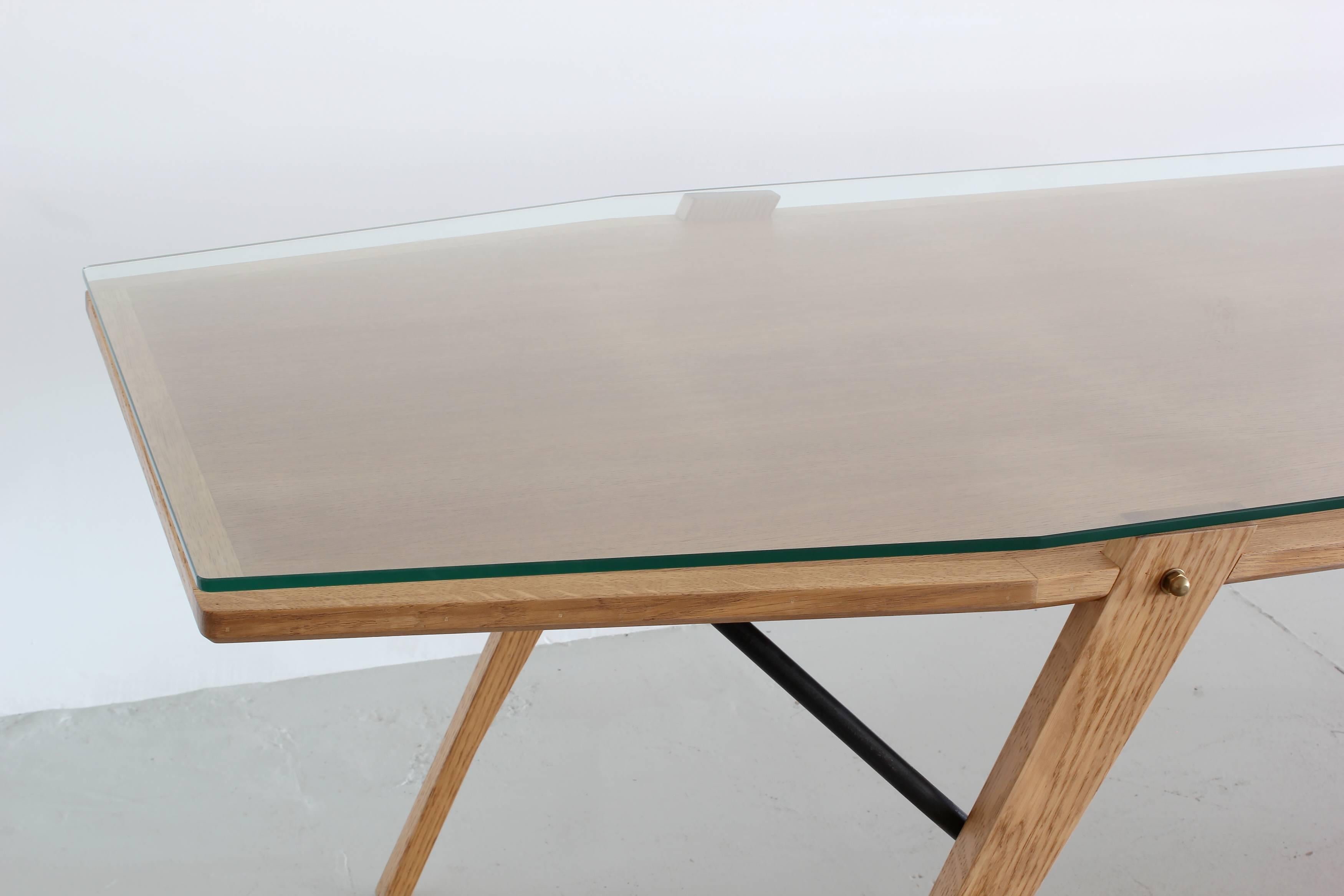 Italian Oak and Glass Dining Table 1