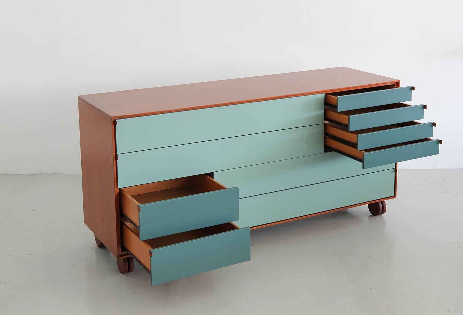Mid-Century Modern Rolling Ten-Drawer Dresser by B&B Italia