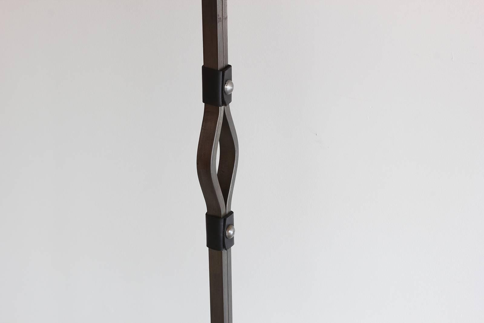 Mid-Century Modern Jacques Adnet Iron and Leather Floor Lamp