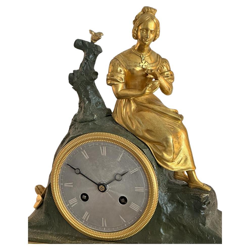 Fire-Gilt Bronze Figural Mantel Clock For Sale
