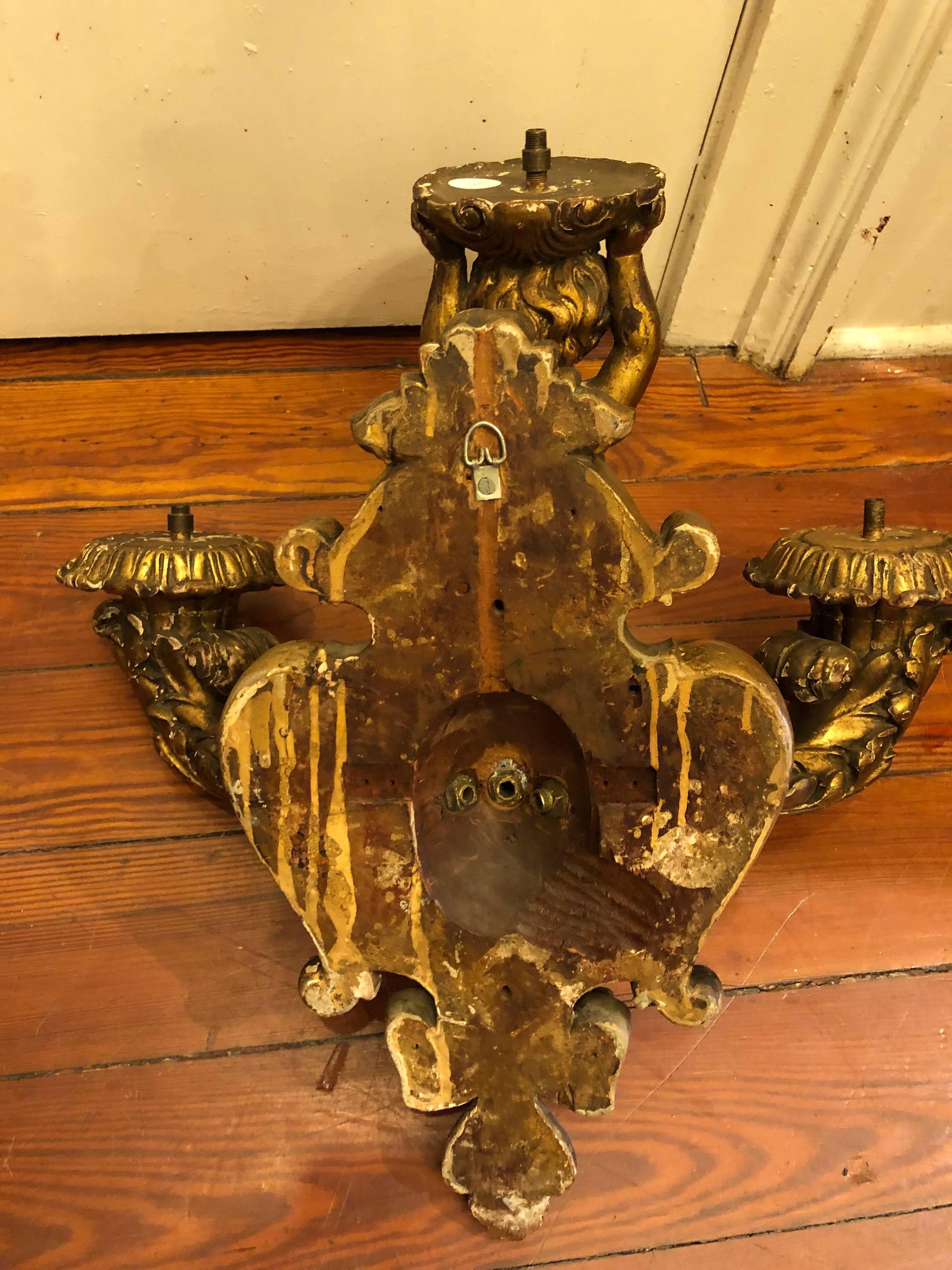 Pair of 19th Century Carved Wood Wall Sconces 2