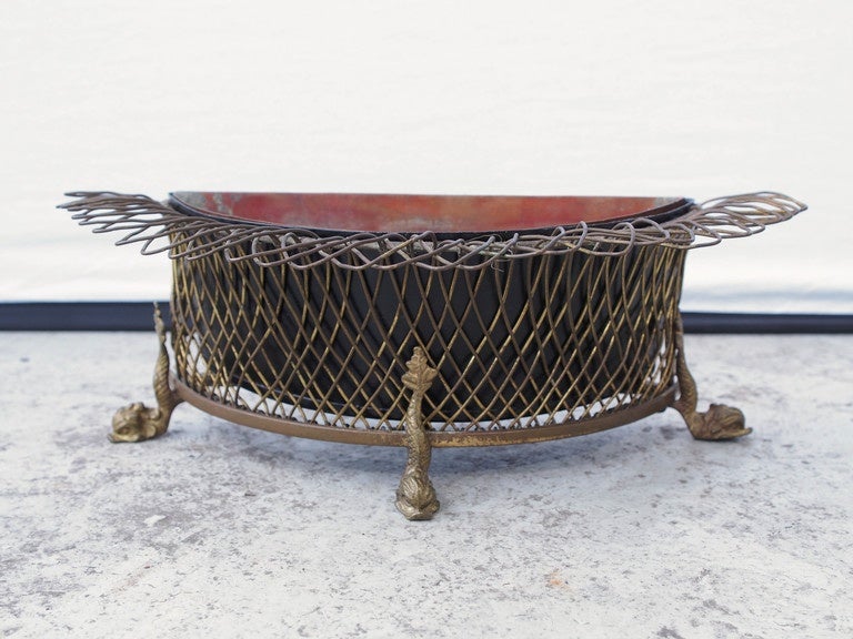 19th Century French Wire Demilune Jardiniere