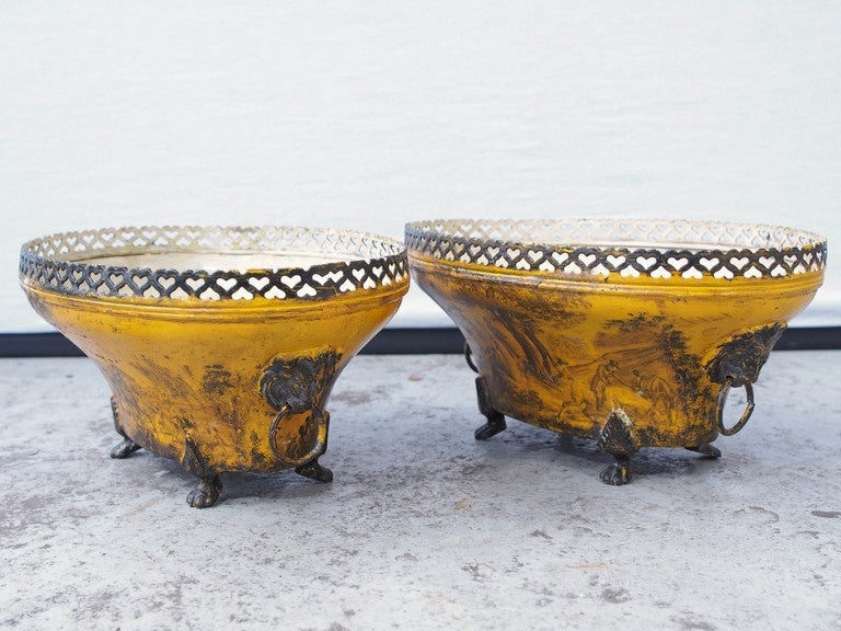 French Pair of 19th Century Tole Pierced Work Oval Jardiniere For Sale