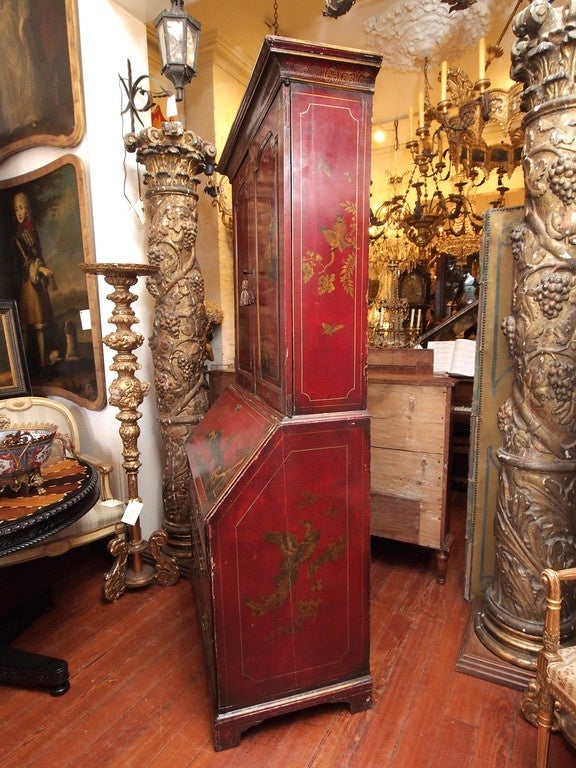 18th Century English Red Chinoiserie Secretary Bookcase 4