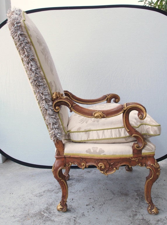 Pair of 18th Century Italian Parcel Gilt Walnut Armchairs 5