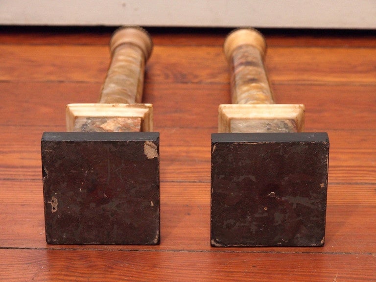 Pair of Derbyshire Spar Bluejohn Candlesticks, 19th Century In Good Condition In Natchez, MS