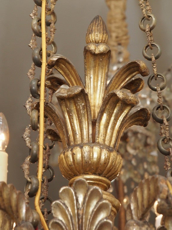Italian 19th c. Gilt Wood Chandelier with Feathered Headress In Good Condition In Natchez, MS