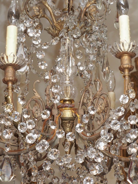 French Late 19th Century Bronze and Crystal Chandelier with Baccarat Crystals In Good Condition For Sale In Natchez, MS
