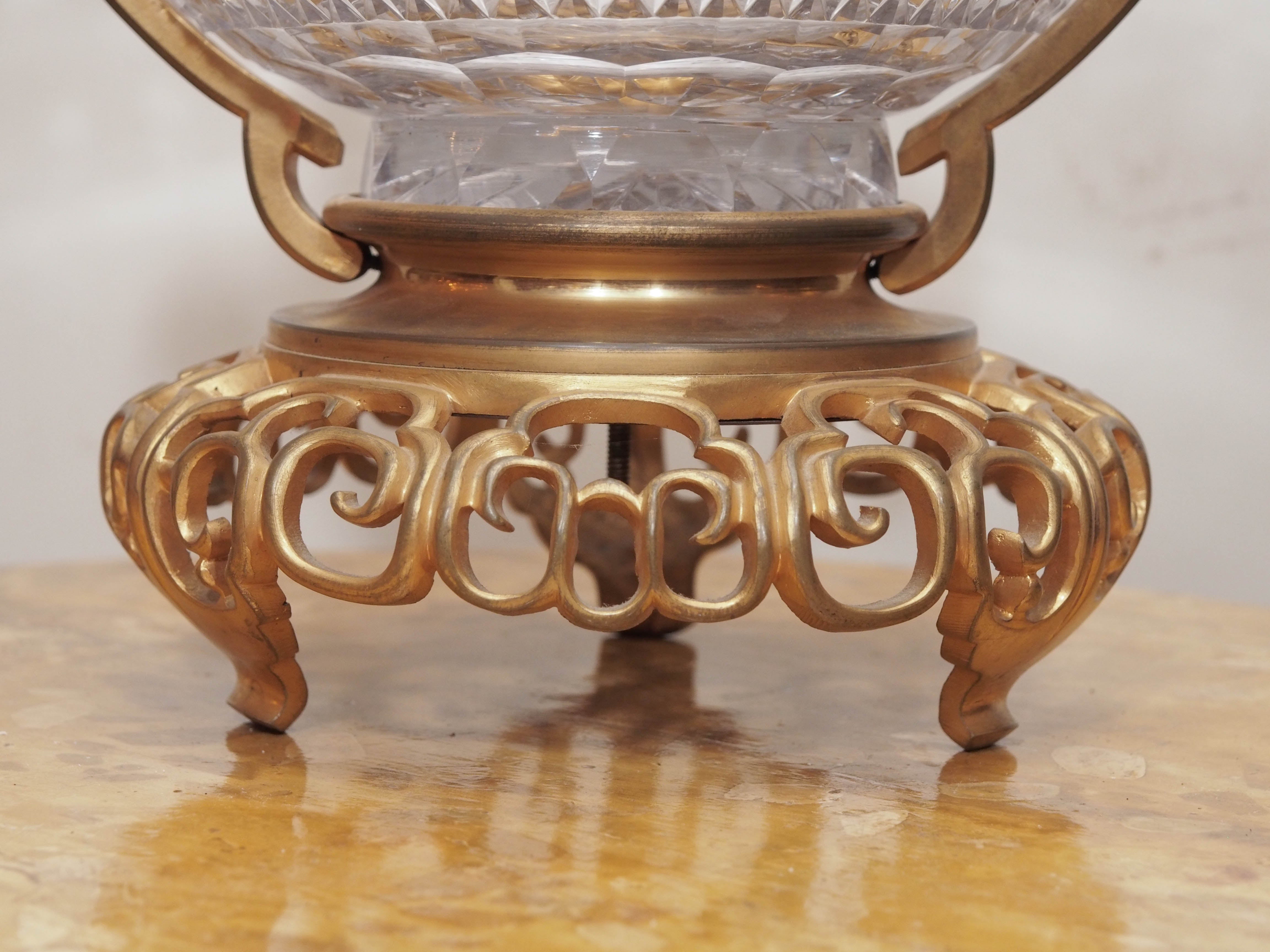 19th Century French Napoleon III Crystal Bowl with Gilt Bronze Mounts in the Chinese Taste