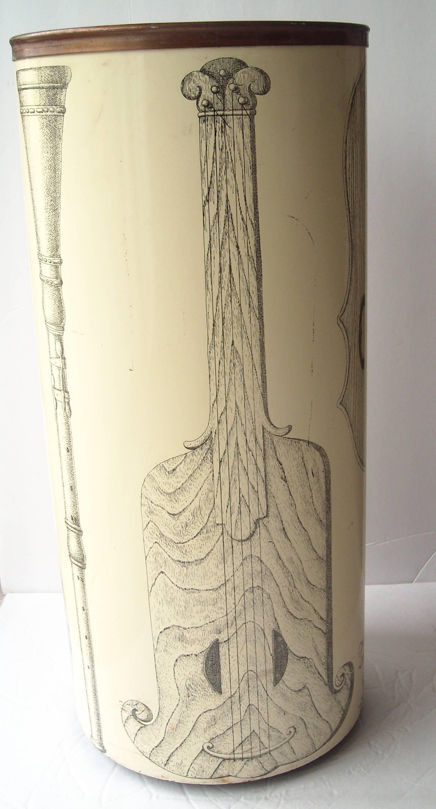 Great Fornasetti tin umbrella stand made for Fornasetti in photo printing transfer.