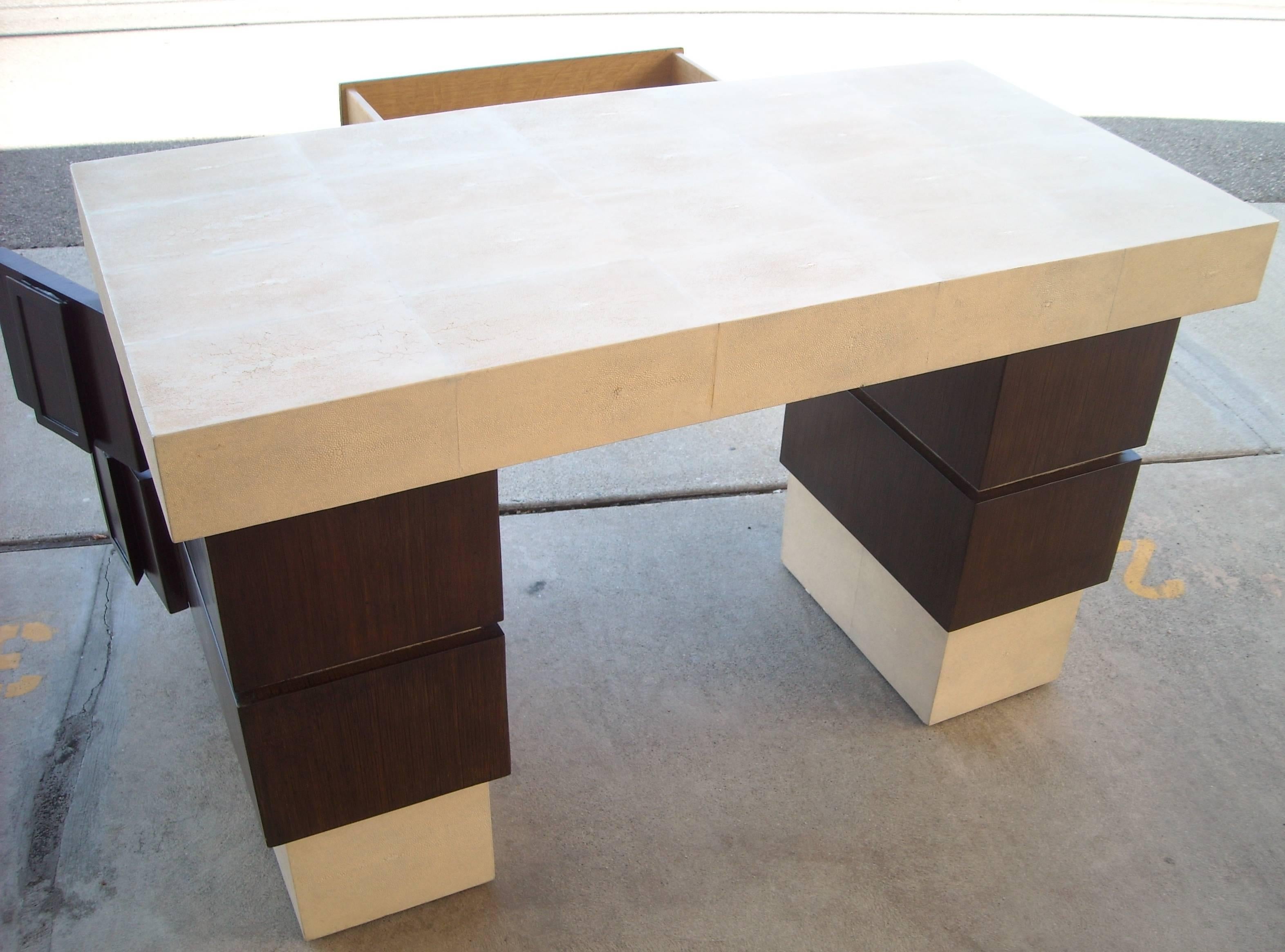 R & Y Augousti, Paris Shagreen and Wenge Desk or Table, Label In Excellent Condition In Los Angeles, CA