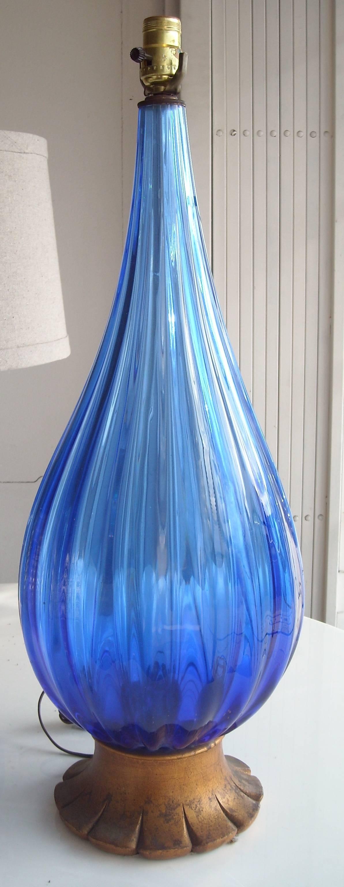 Italian Large Blue Barovier Murano Glass Table Lamp