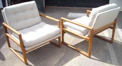 Milo Baughman Sling, Scoop, Cube Armchairs Lounge in Oak for Thayer Coggin