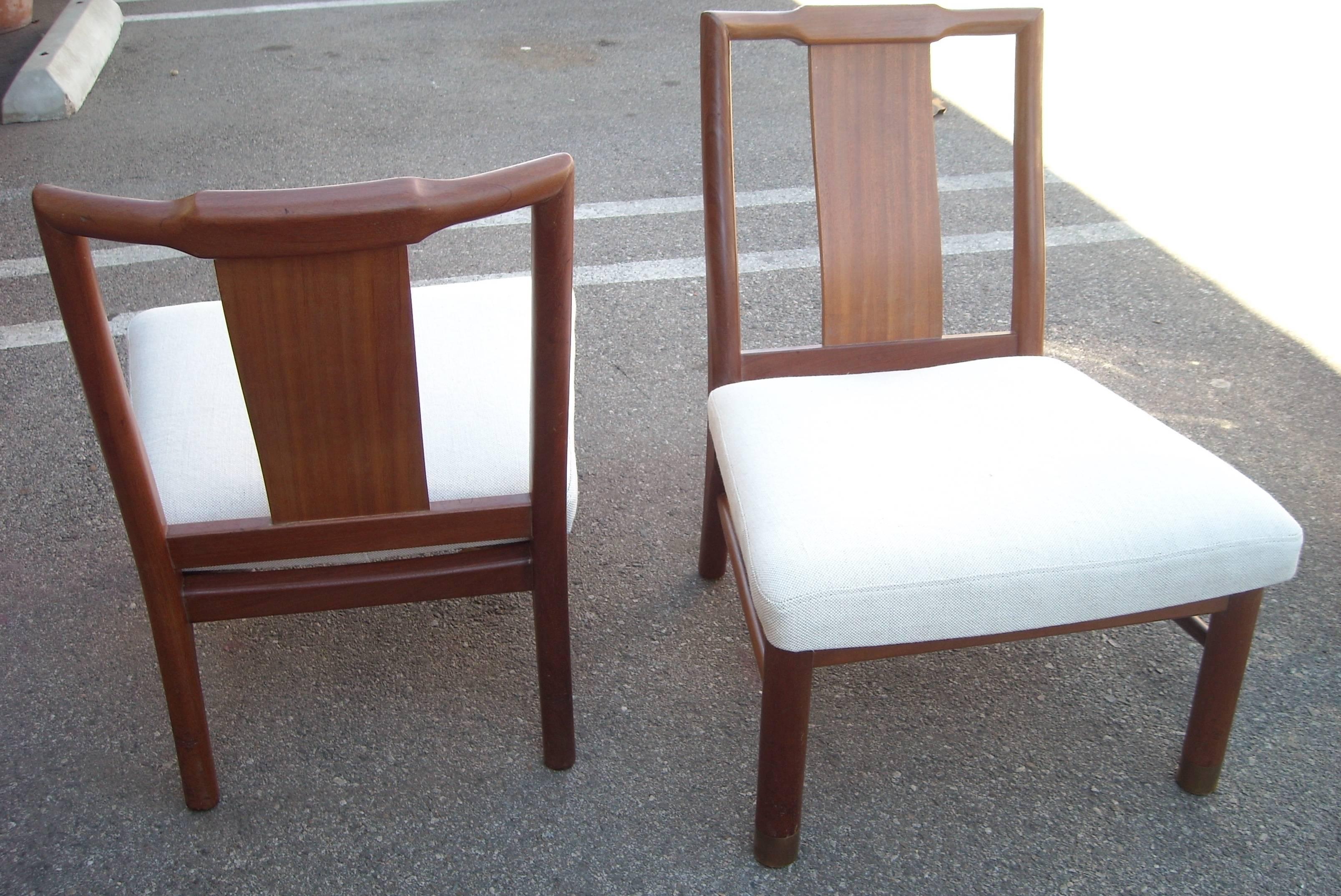 Modern Harvey Probber Pair of Low Slipper Chairs with Brass Caps