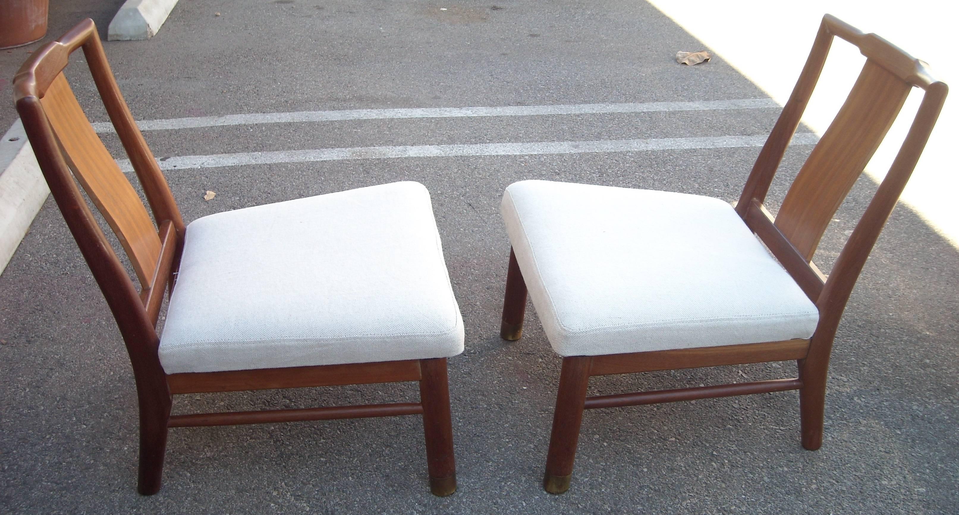 Harvey Probber Pair of Low Slipper Chairs with Brass Caps In Excellent Condition In Los Angeles, CA