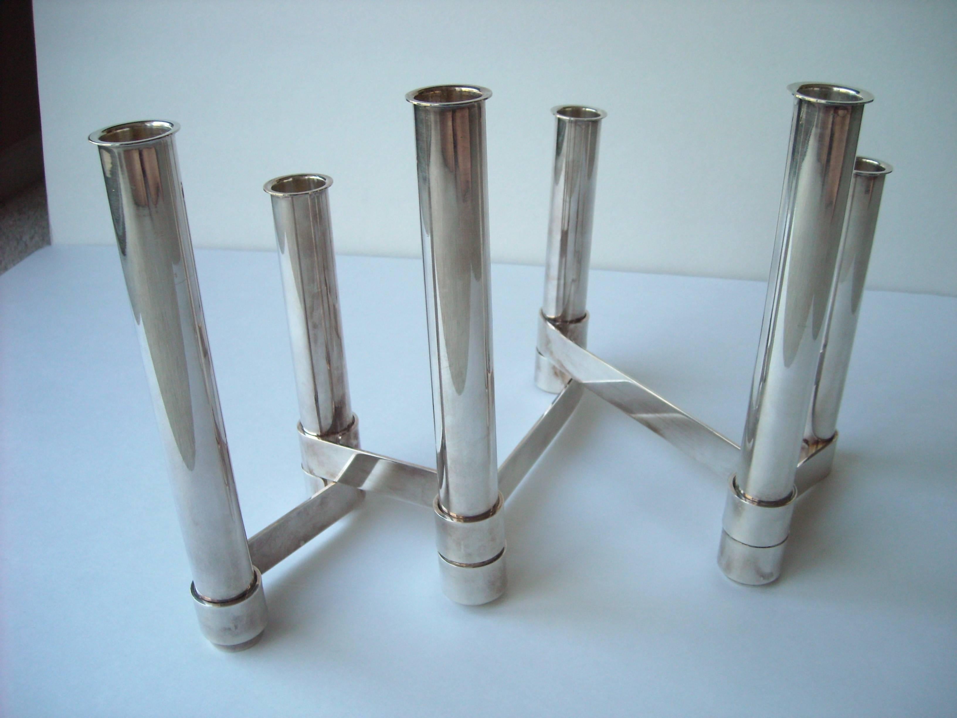 Modern Gio Ponti Silver Plated Candelabra for Christofle Stamped