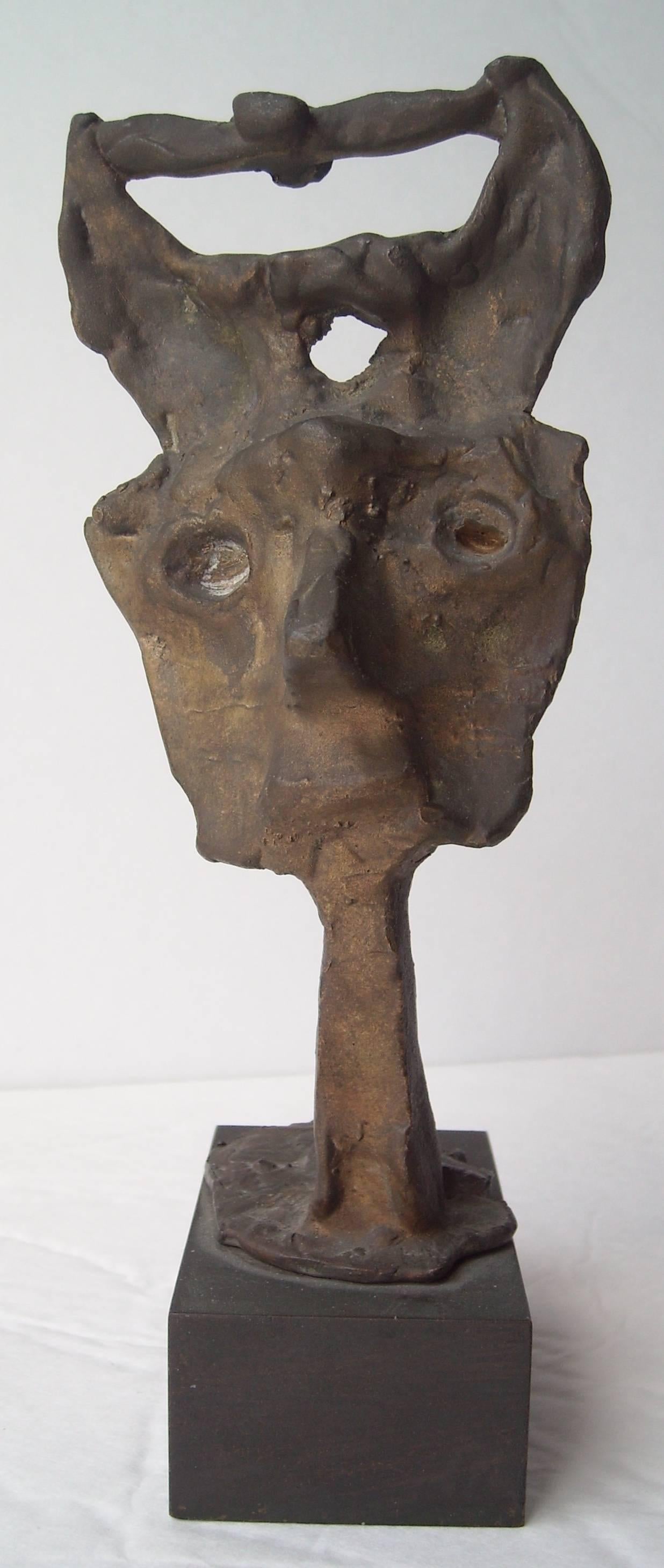 Cast Emerson Woelffer Bonze  Sculpture, Abstract Face, Signed, Dated, Numbered For Sale