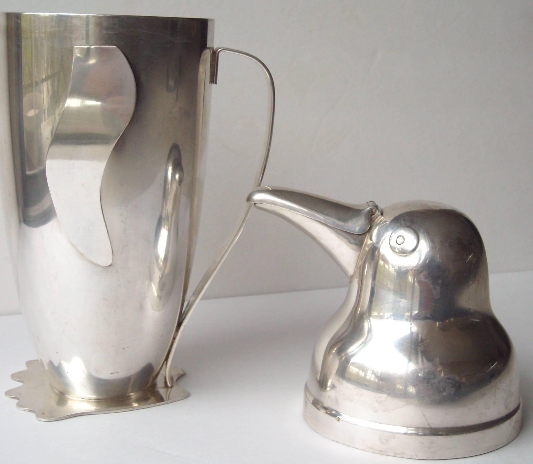 American Napier Silver Plate Cocktail Shaker, Designed by Emile Schuelke, in 1936, Marked