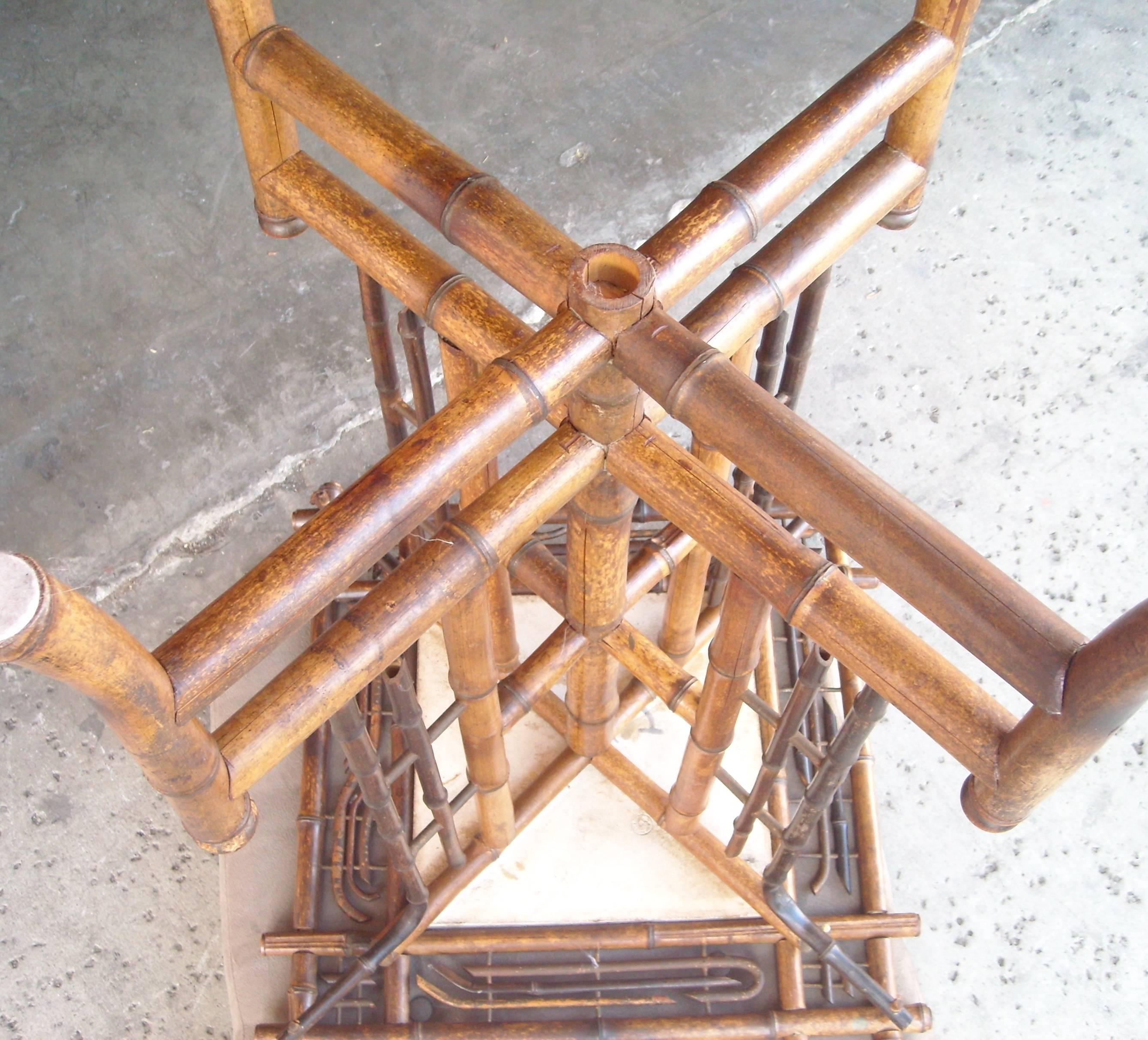 French Longwy Ceramic, Tile Table/Pedestal, in Bamboo, Art Nouveau Japanerie