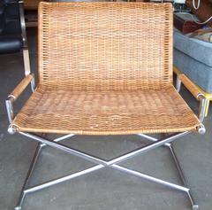 Ward Bennett Sled Lounge Chair, Chrome-Plated, Wicker, Rattan
