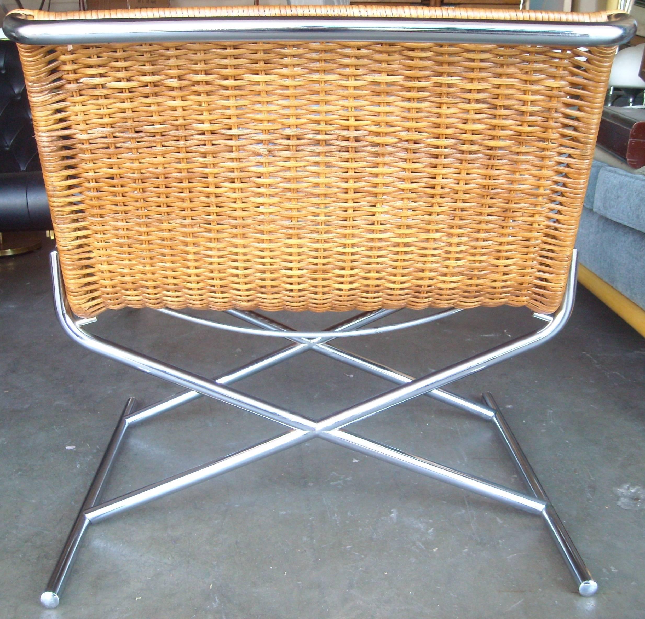American Ward Bennett Sled Lounge Chair, Chrome-Plated, Wicker, Rattan