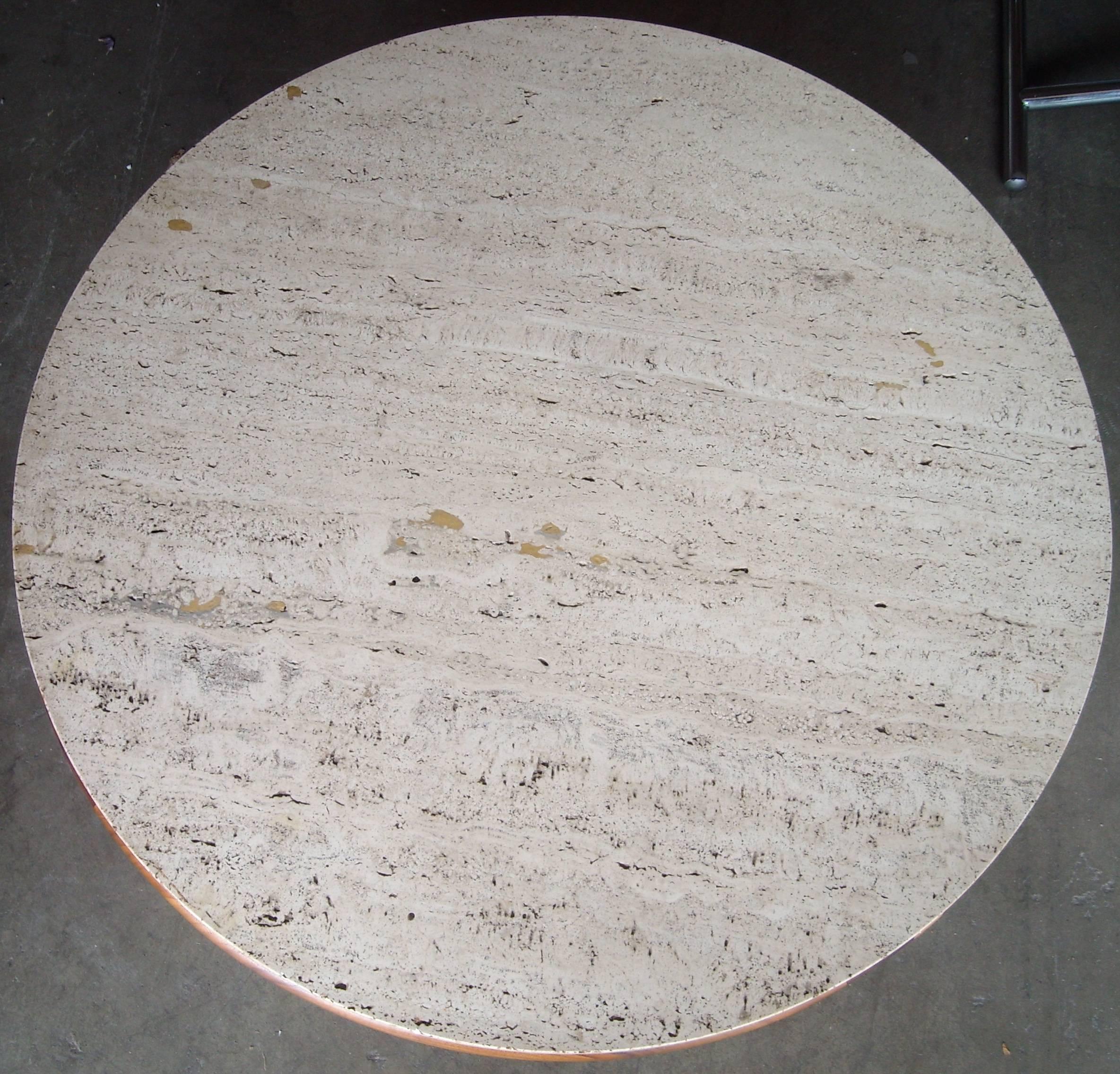 Modern Marble or Travertine Top, Side or Coffee, Cocktail Table and Walnut Base