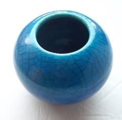 Glen Lukens Rare Ceramic Vase, with Cracked Glaze Blue, Signed