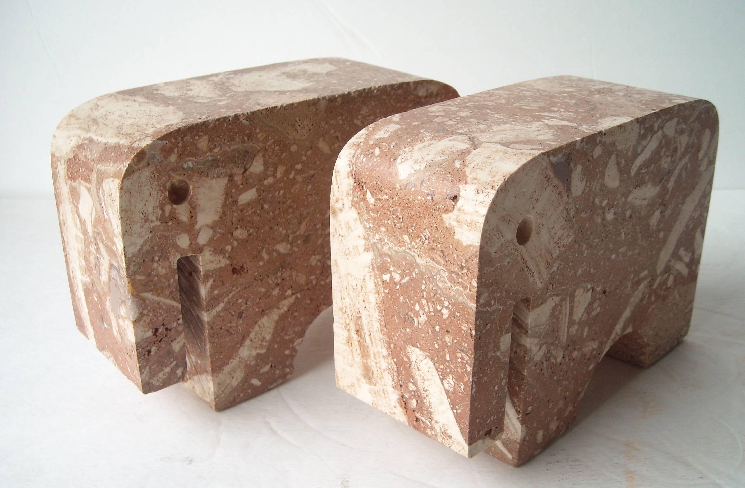 Modern Travertine Elephant Bookends by Flli Mannelli for Raymor, Label