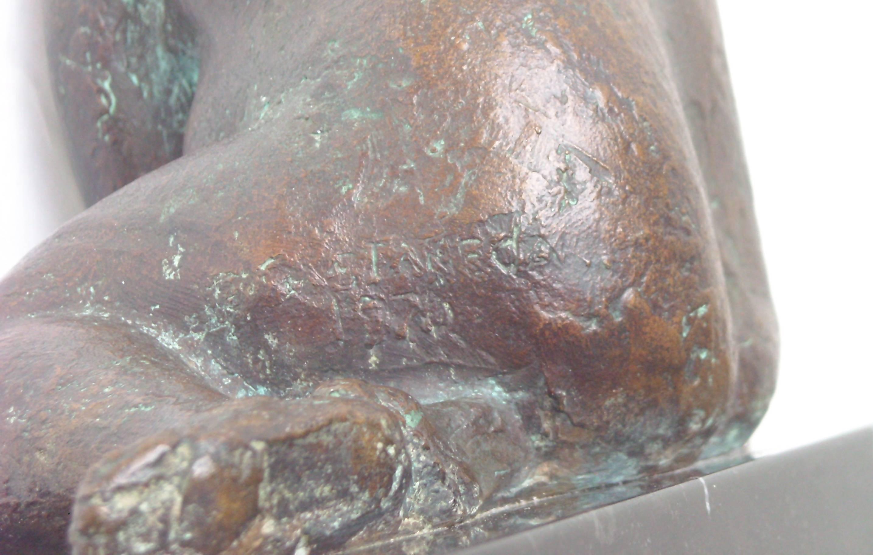 Modern Felipe Castaneda Bronze Sculpture on Marble Base, Signed, Dated