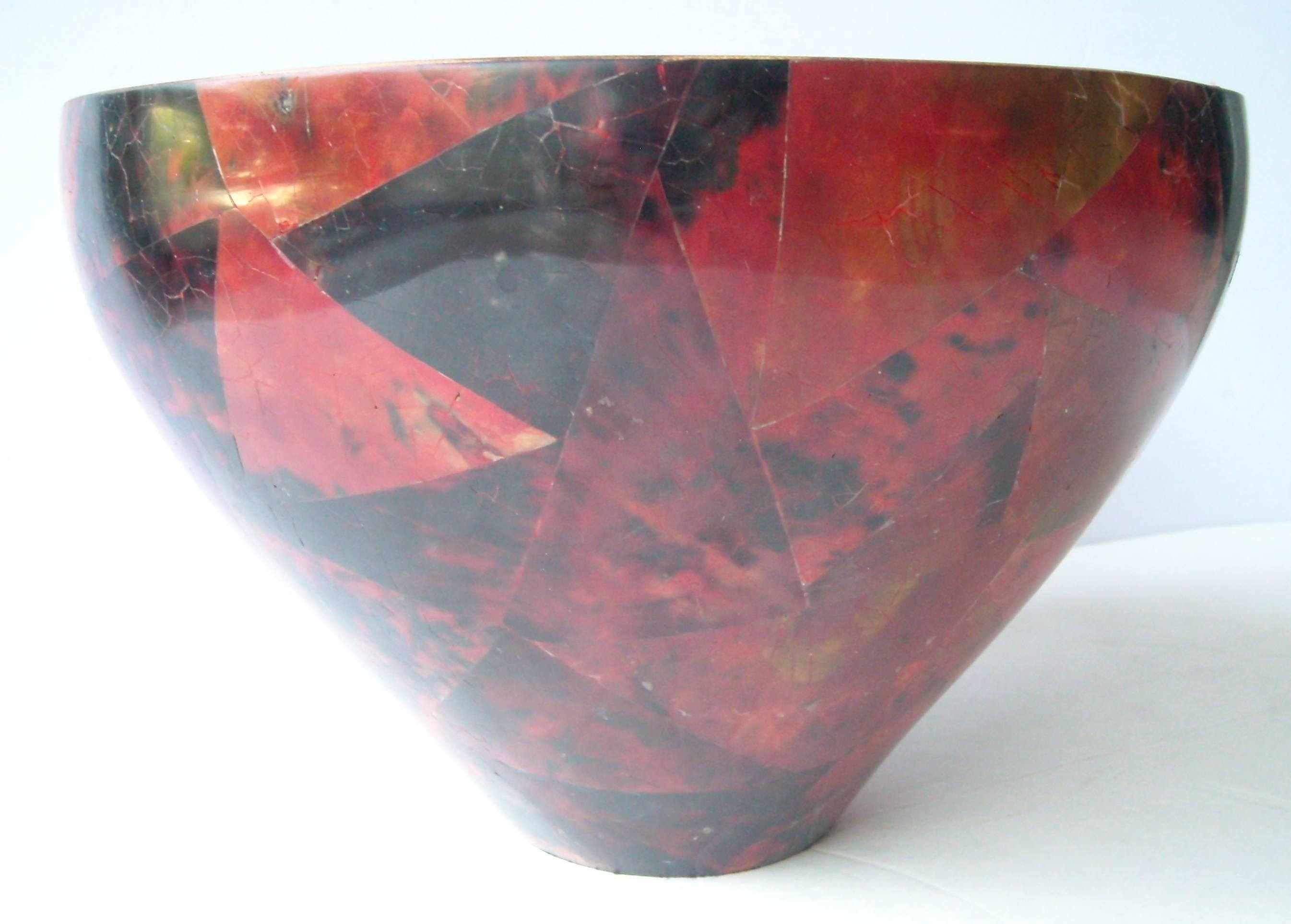 Post-Modern R & Y Augousti Centrepiece, Parchment, Bowl, Red Black, Lacquered, Stamped