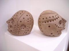 Alexander Ney Only One left,  Head Skulls in Terra-Cotta Sculpture S, Signed