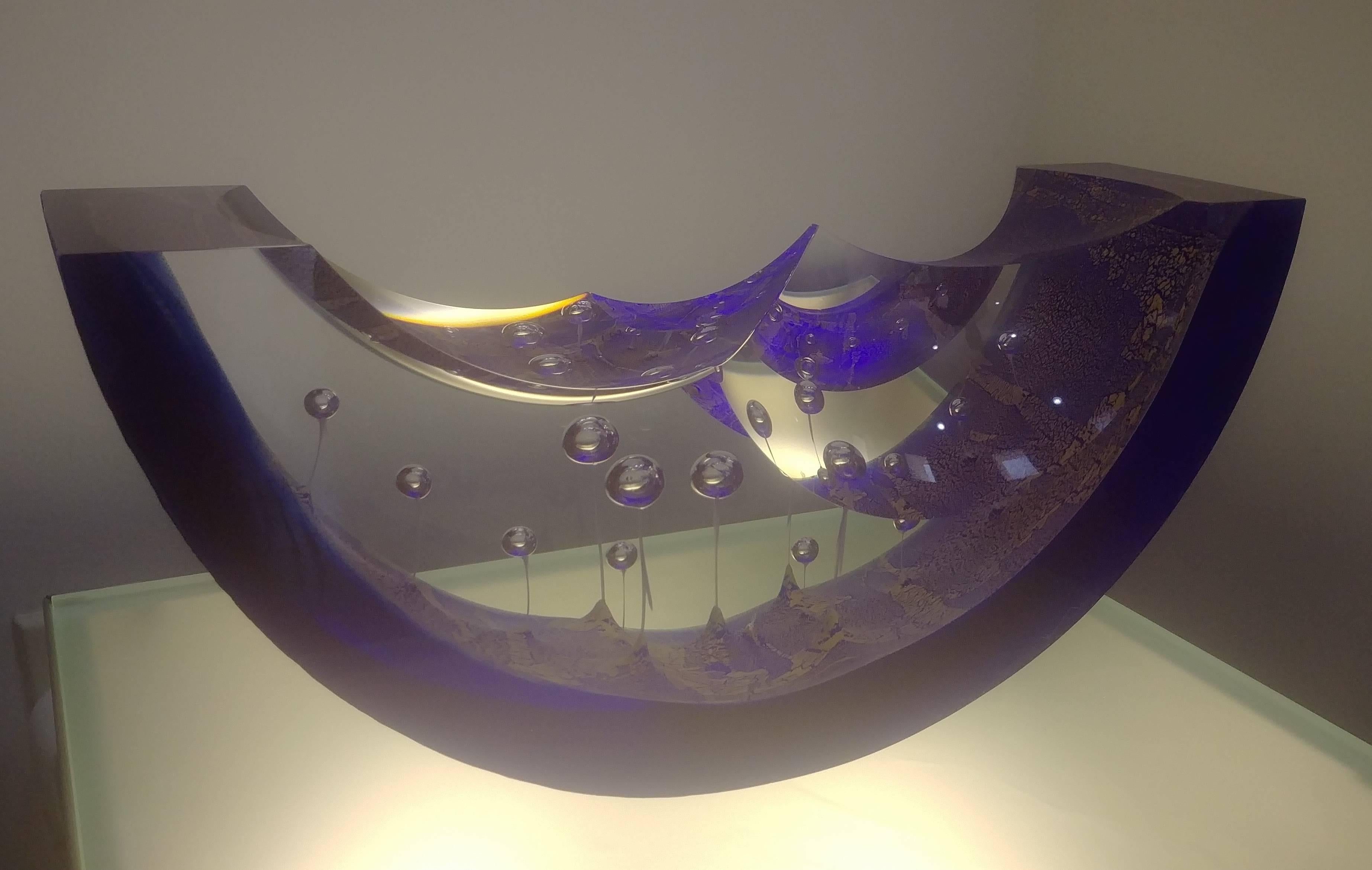 Steven Weinberg Blue Boat Glass Sculpture, Signed In Excellent Condition In Los Angeles, CA