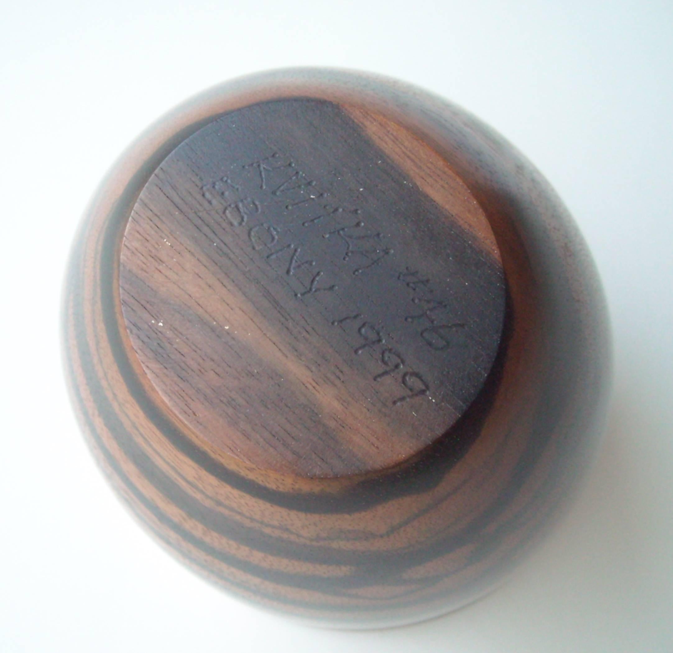 American Dan Kvitka Turned Wood Vessel, Bowl or Vase in Ebony Wood, Signed Dated