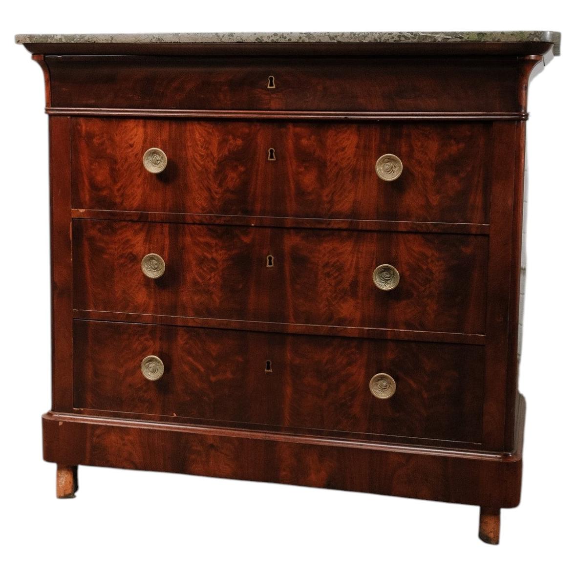 Mid 19th Century Empire Style Marble Top Chest of Drawers For Sale