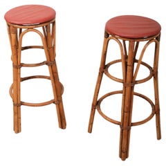 Mid Century Modern 1960s Italian Bamboo/Rattan Bar Stools