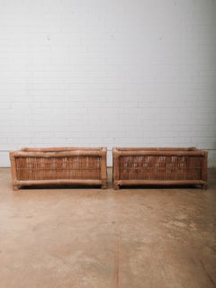 Antique Pair Rattan/Bamboo Planters Storage Bins