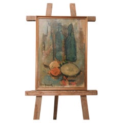 Dipinto a olio originale in stile Mid-Century Modern, natura morta, firmato