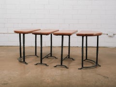 Antique Industrial Wood and Wrought Iron Modular Coffee Tables Set of 4
