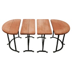 Antique Industrial Wood and Wrought Iron Modular Coffee Tables Set of 4